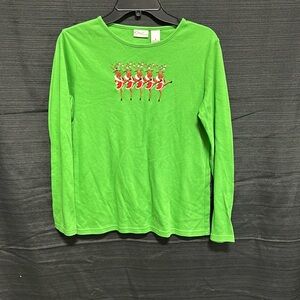 Kim Rogers Long Sleeve Christmas Shirt / Kelly Green with reindeer‎ / size S